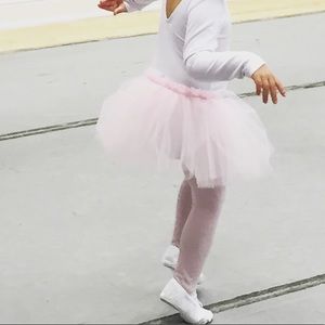 White Leotard Long Sleeve + Tutu Pink Ballet Skirt